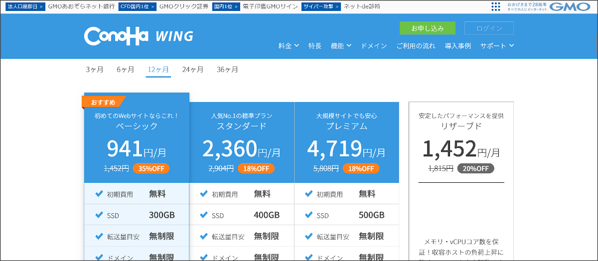 ConoHa WINGの料金表