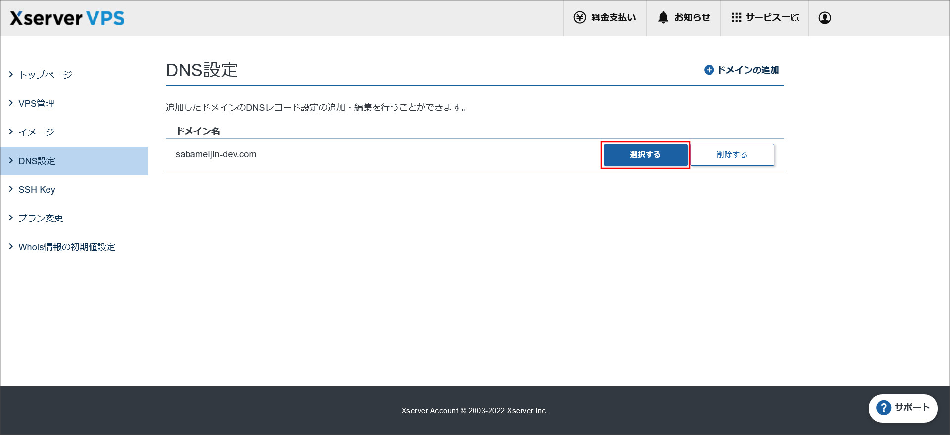 ドメインの選択