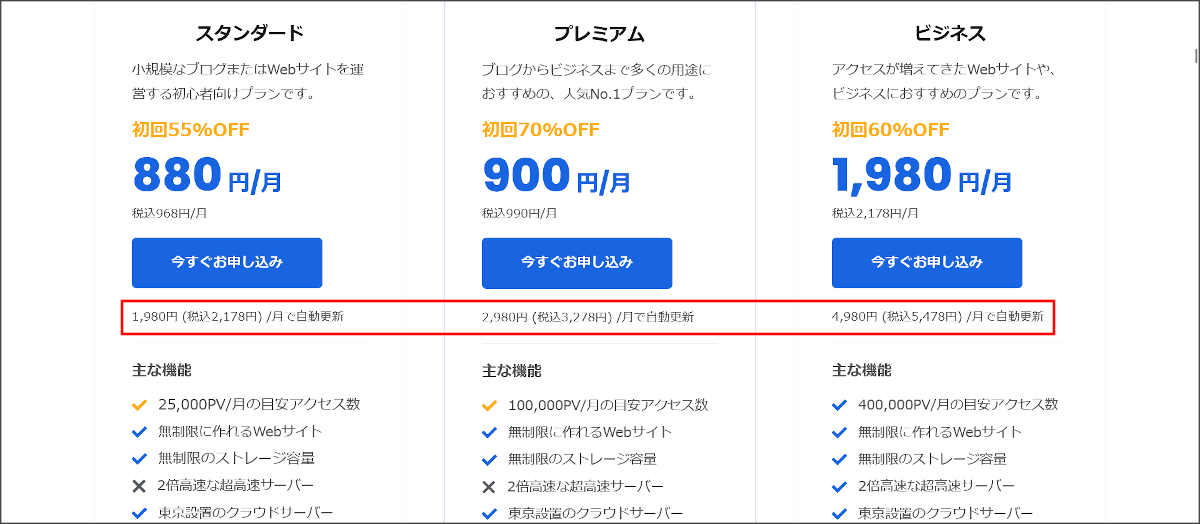 ミックスホスト（mixhost）の料金表