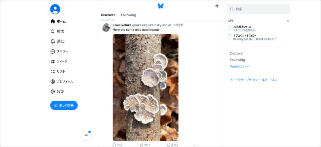 Blueskyのトップ画面