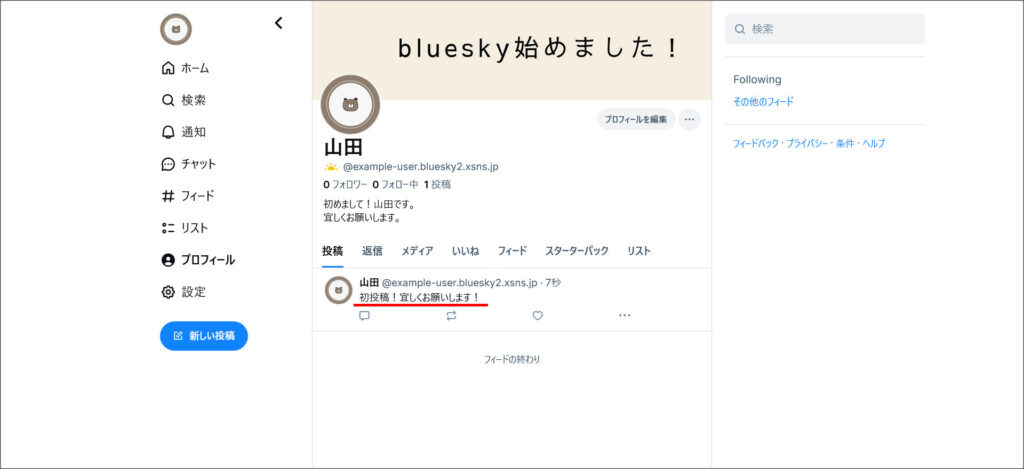 Blueskyのホーム画面